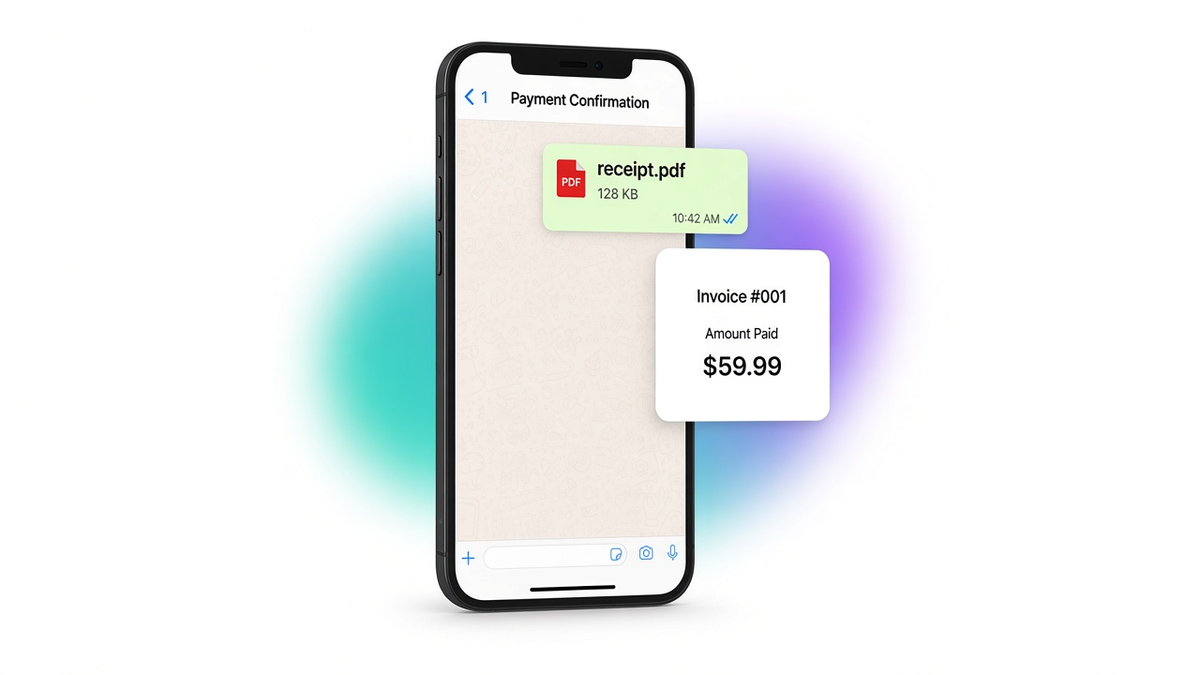 WhatsApp chat on a phone showing the receipt file the payer received.