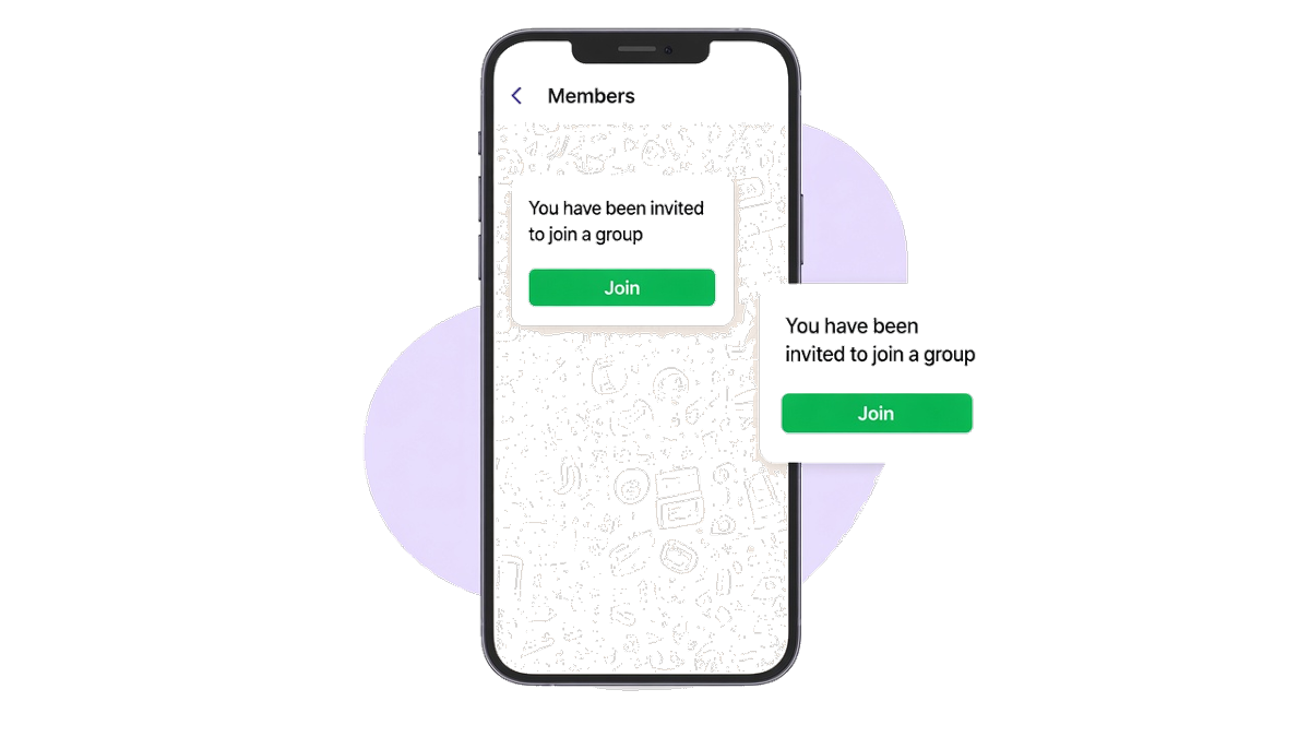WhatsApp chat on a phone showing the group invitation message the payer can tap to join.