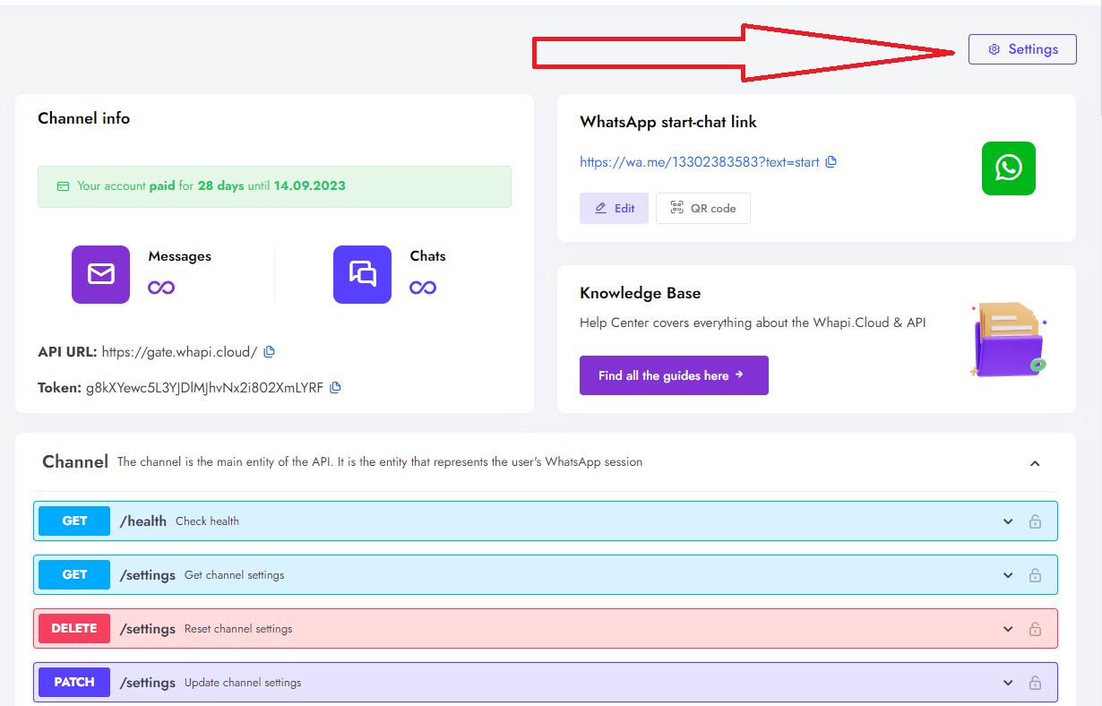 Whatsapp channel settings