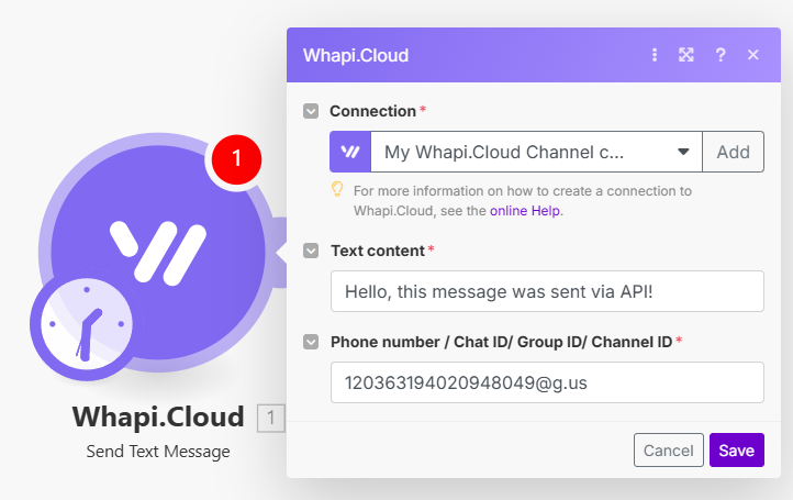 Example of sending a message to a group via Make