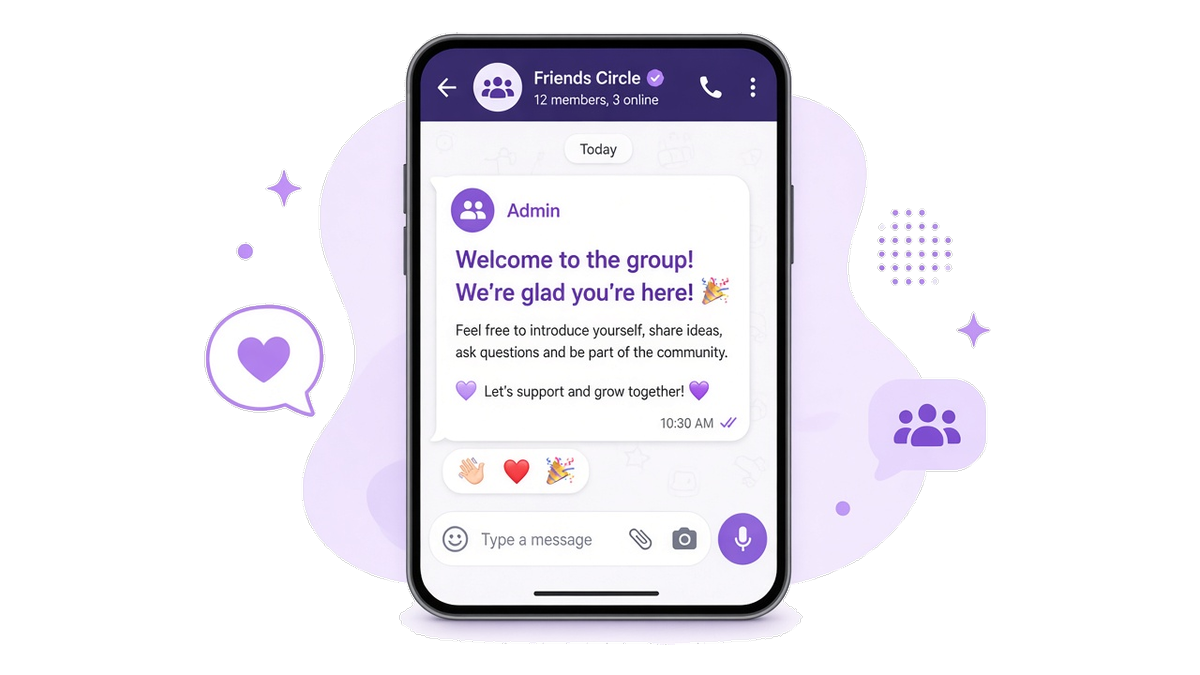 WhatsApp group chat on a phone showing a fresh welcome message right after a new member joined.