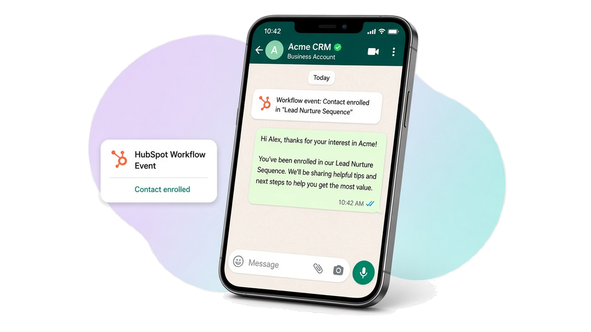 Bir telefonda, o kişi için HubSpot iş akışı olayından sonra gelen takip metnini gösteren WhatsApp sohbeti.