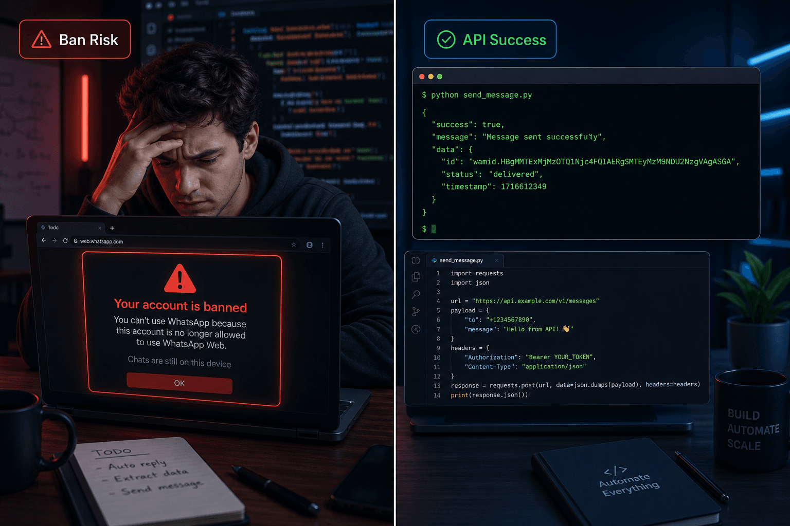 browser-use WhatsApp automation 30-day experiment showing account bans and session failures