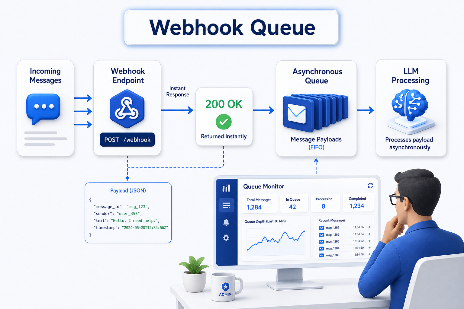 Async webhook queue architecture diagram
