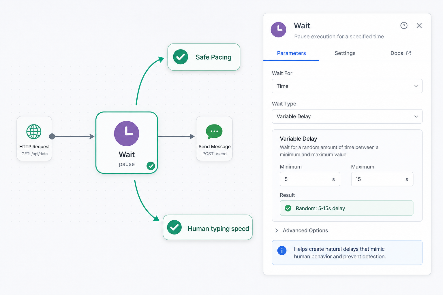 Safe message pacing and warm-up settings inside n8n workflow
