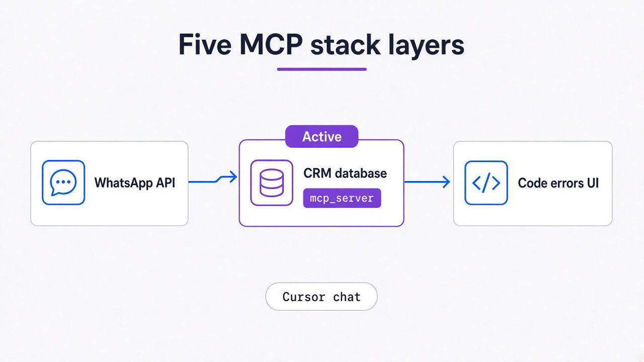 Five MCP stack layers for WhatsApp API work in one agent chat