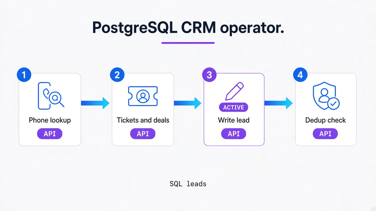 PostgreSQL MCP CRM workflow from phone lookup to lead write