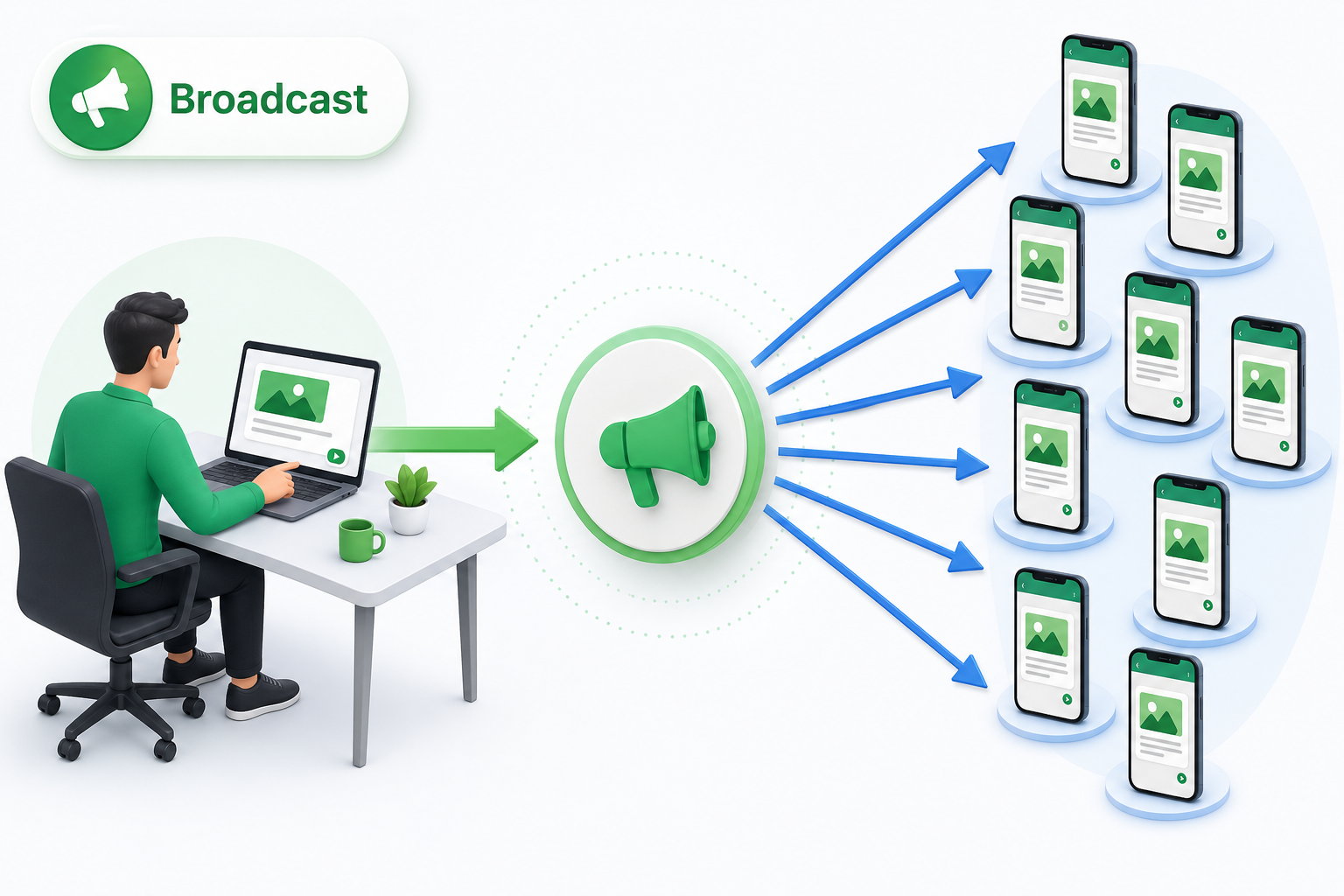 WhatsApp Channel broadcast architecture showing one admin posting to many followers with no reply capability