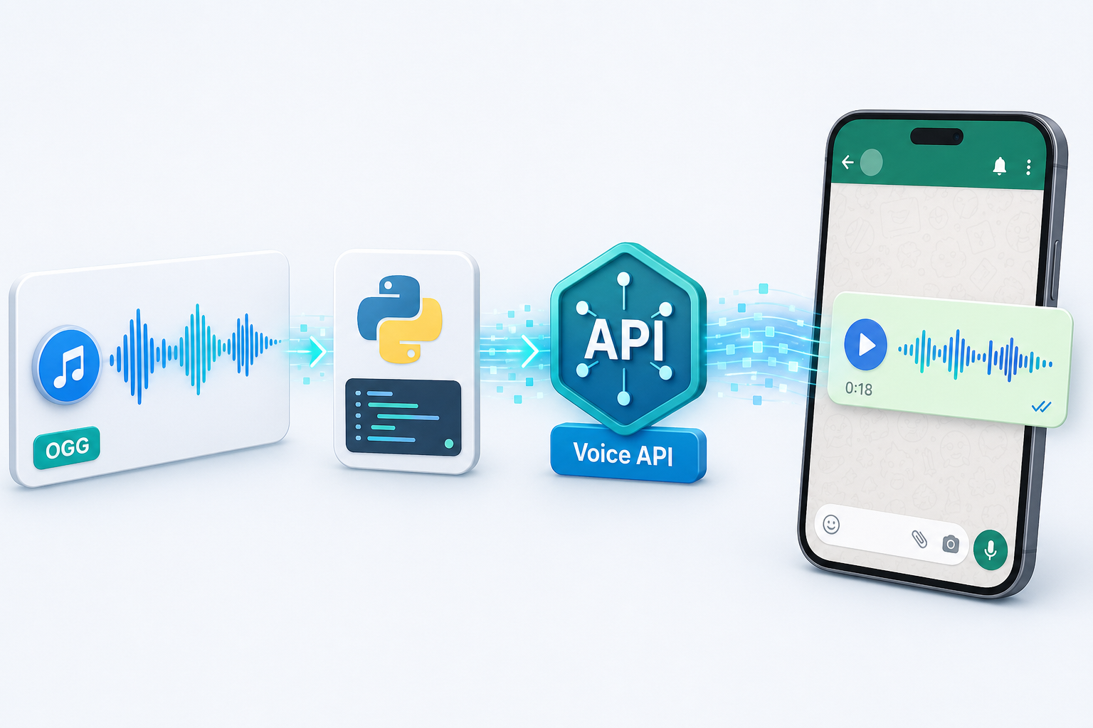 OGG audio waveform being encoded and sent to WhatsApp Channel as a voice message via Python API